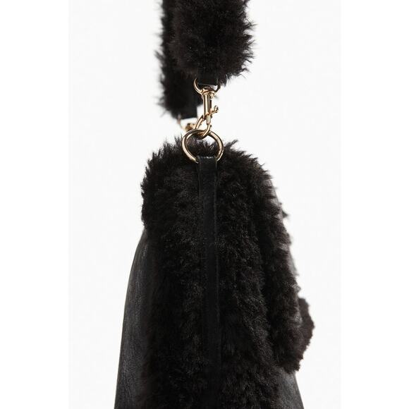 H&M Fluffy-trim Shoulder Bag Purse - One size Black - Picture 3 of 4